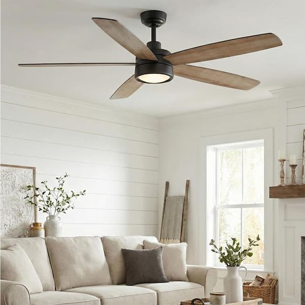 Driskol 60 in. White Color Changing LED Matte Black Smart Ceiling Fan with Light Kit and Remote Powered by Hubspace