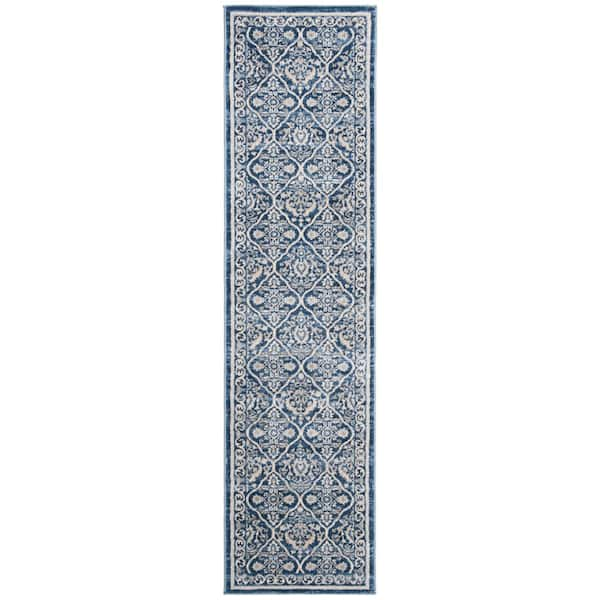 SAFAVIEH Brentwood Navy/Light Gray 2 ft. x 16 ft. Geometric Floral ...