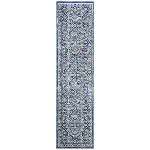 SAFAVIEH Brentwood Navy/Light Gray 2 ft. x 6 ft. Geometric Floral Border Runner Rug