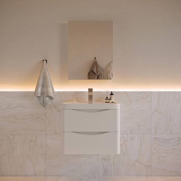 Tuscany 24 in. Modern Wall Hung Bath Vanity in Glossy White w/ Vanity Top in White w/ White Basin and Medicine Cabinet