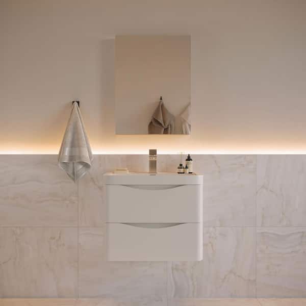 Tuscany 24 in. Modern Wall Hung Bath Vanity in Glossy White w/ Vanity Top in White w/ White Basin and Medicine Cabinet