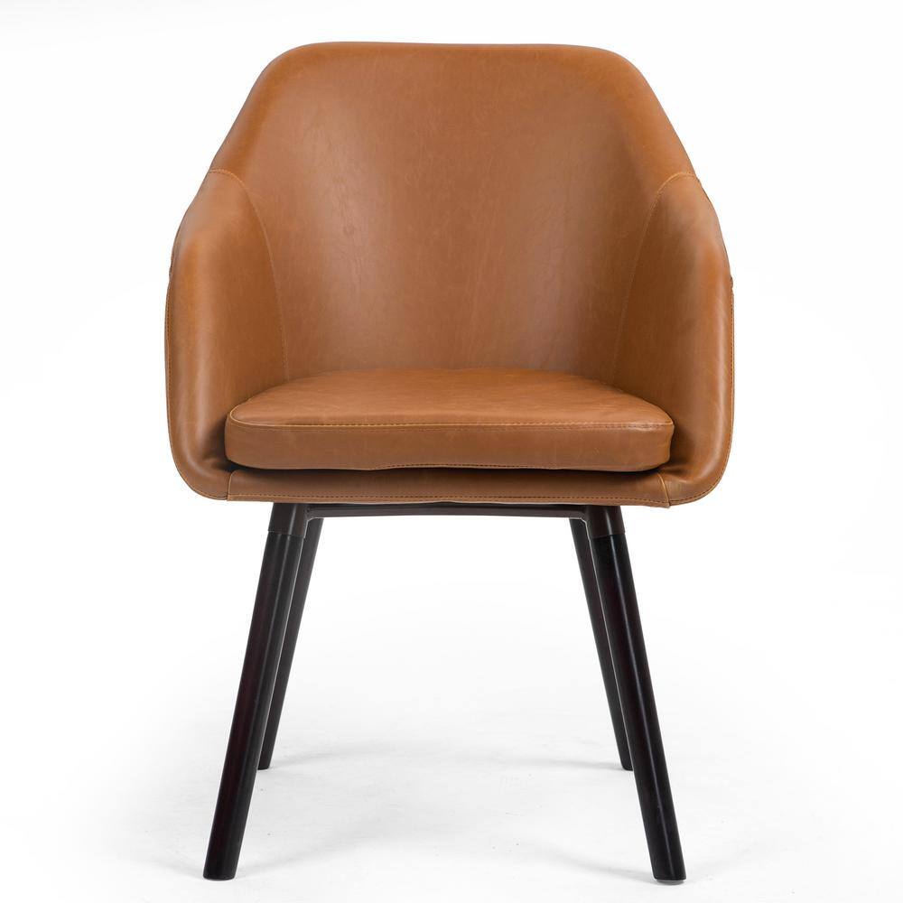 Caramel Brown Faux Leather Wood Accent Armchair, Set of 2