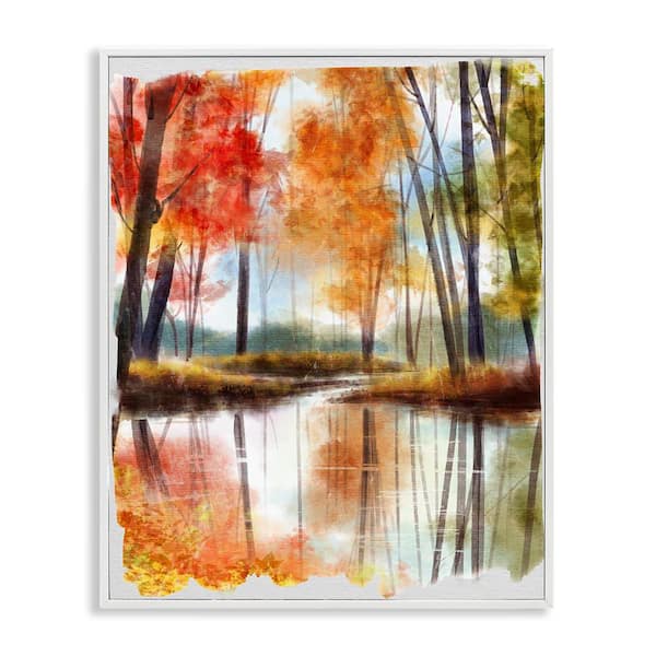 Stupell Industries Autumn Lake Reflection Open Meadow Fall Foliage Trees by Ziwei Li White Framed Graphic Nature Art Print 24 in. x 30 in.