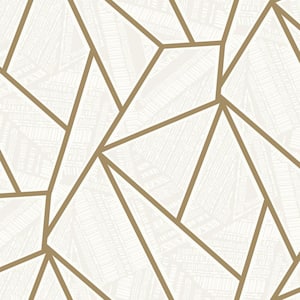 Metallic Gold and Morning Fog Metro Vector Unpasted Nonwoven Paper Wallpaper Roll 57.5 sq. ft.
