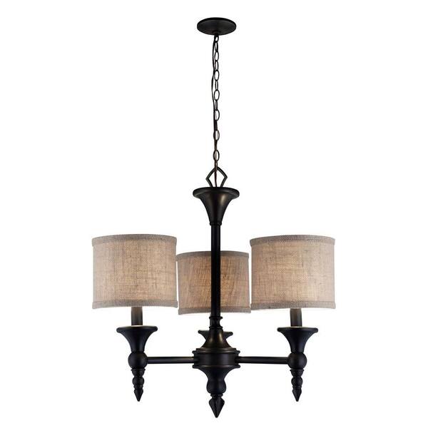 World Imports Jaxson Collection 3-Light Oil-Rubbed Bronze Chandelier with Burlap Fabric Shades