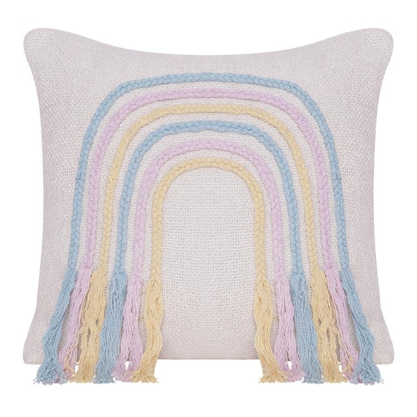 Unbranded Groove Handmade Off-White/Multi Modern Cotton 20 in. x 20 in. Indoor Throw Pillow