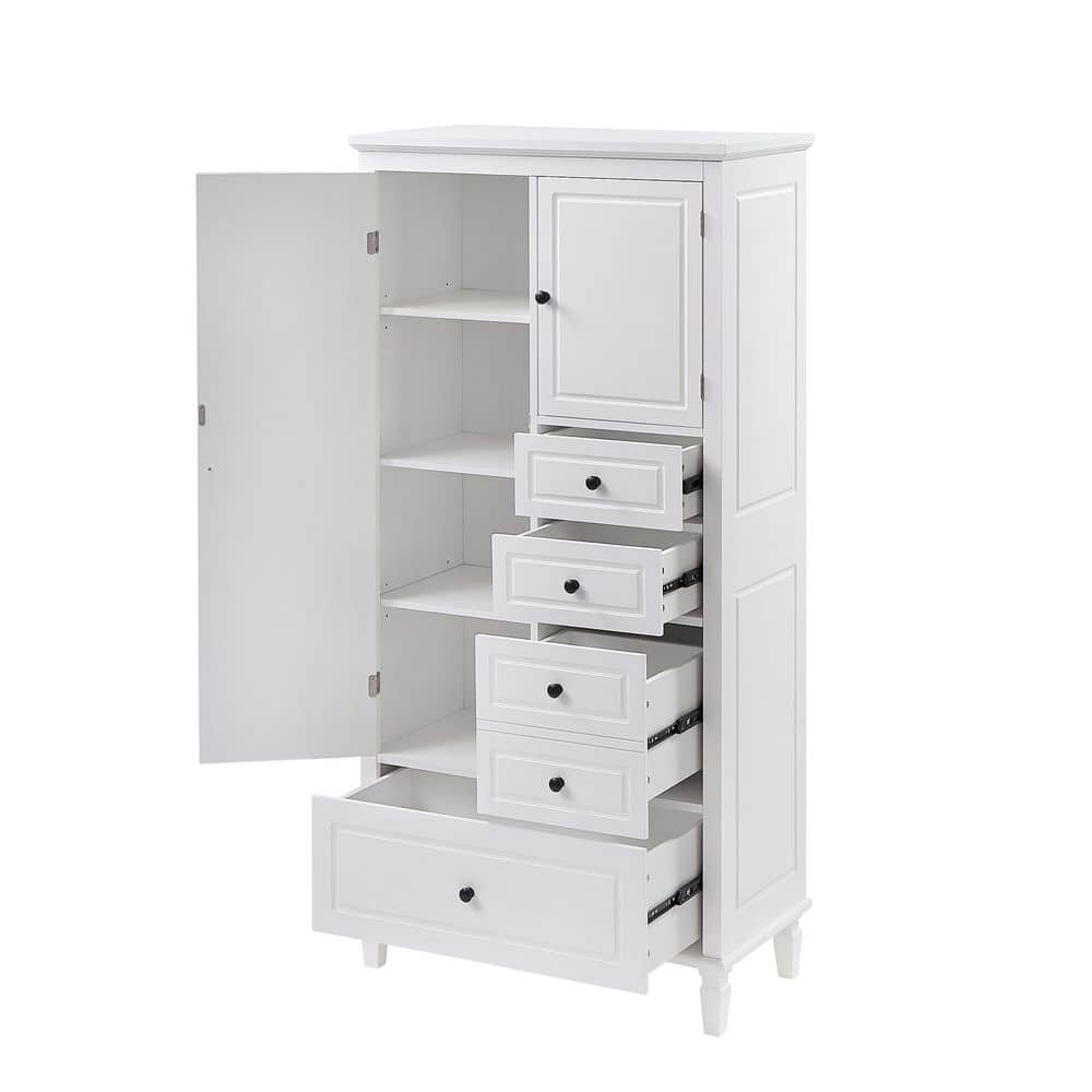 30 in. W x 15.2 in. D x 61.8 in. H White MDF Freestanding Triangle Linen Cabinet with Door, Adjustable Shelf, 4 Drawers price history on PriceWatchPro