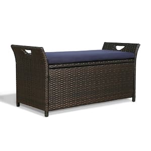 40 Gal. Rattan Outdoor Storage Bench with Cushion in Navy