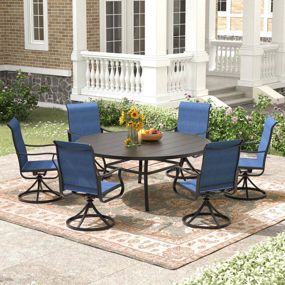 7-Piece Metal Patio Dining Set with 53 in. Round Patio Table and 6 Swivel Patio Chairs for Lawn Garden price history on PriceWatchPro
