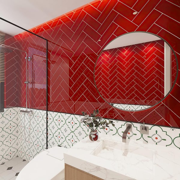 Ruby Red 4 in. x 12 in. x 8mm Glass Subway Tile (5 sq. ft./Case)