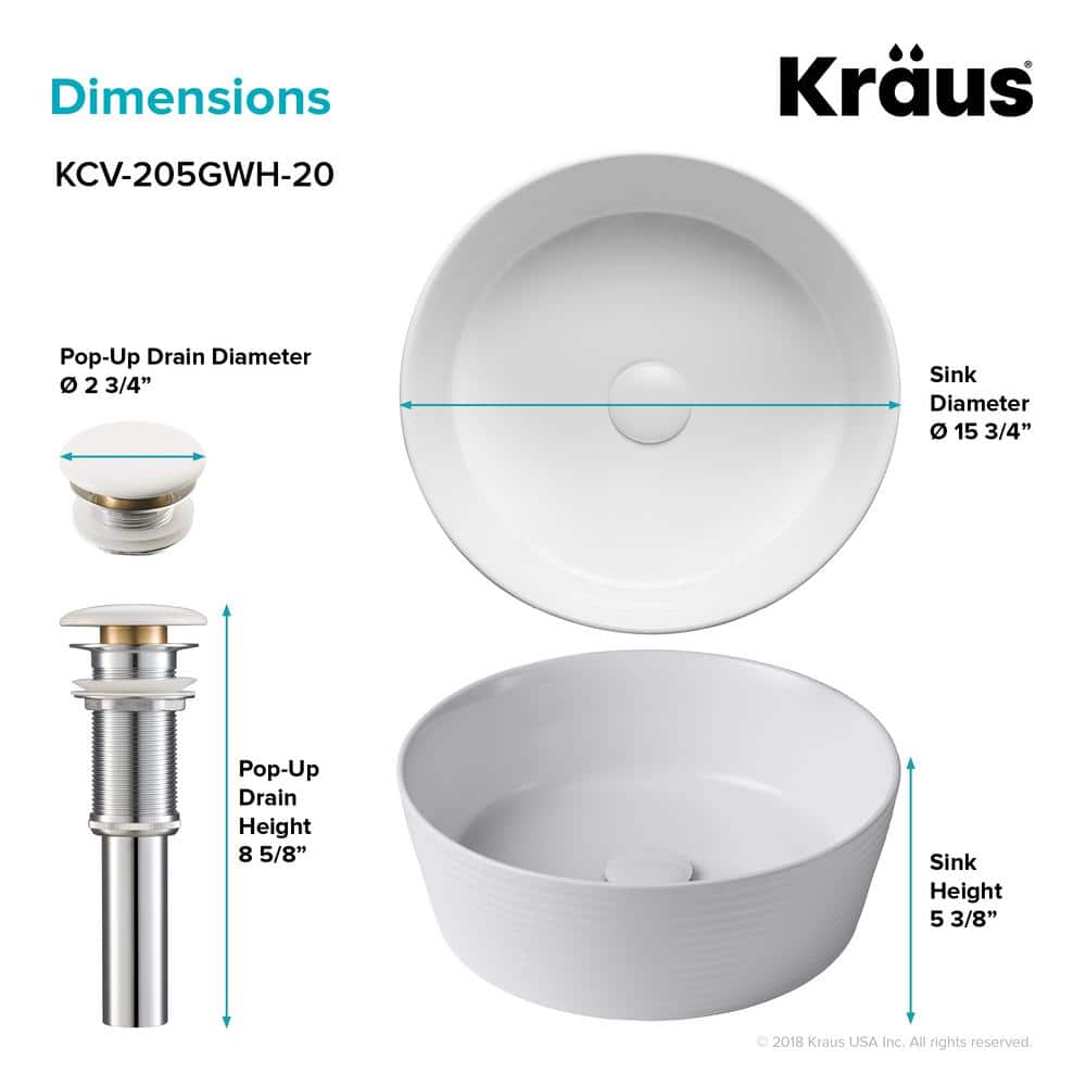 Viva Round White Ceramic Vessel Sink with Pop-Up Drain