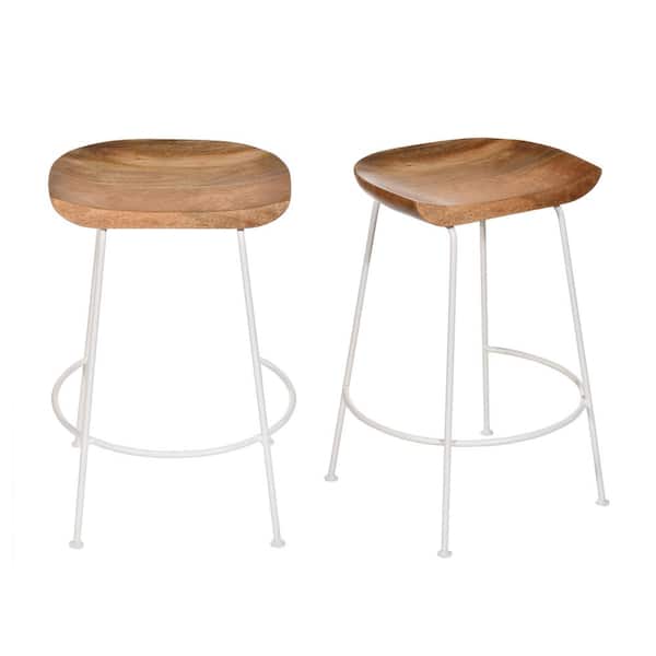 Carolina Chair & Table Diya 24.5 in. Natural/White Stationary Counter Stool (Set of 2)