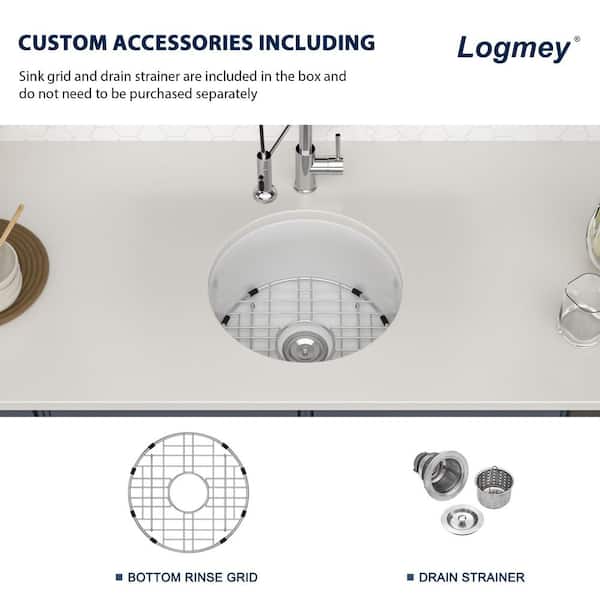 Yorkshire Bar Undermount Fireclay 18.5 in. Round Single Bowl Kitchen Sink with Grid and Strainer in White Yorkshire Bar Undermount Fireclay 18.5 in. Round Single Bowl Kitchen Sink with Grid and Strainer in White