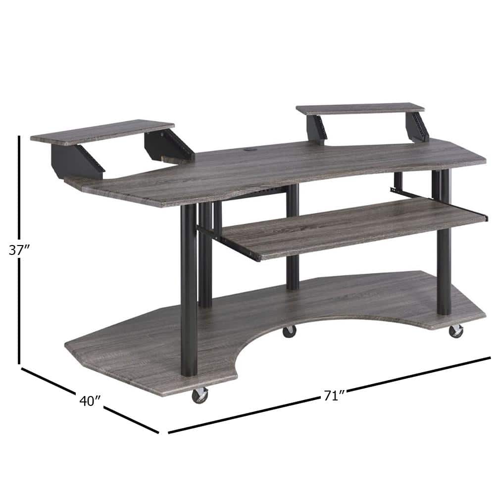 Eleazar Black Oak Studio Desk with Keyboard Tray and Speaker Stands