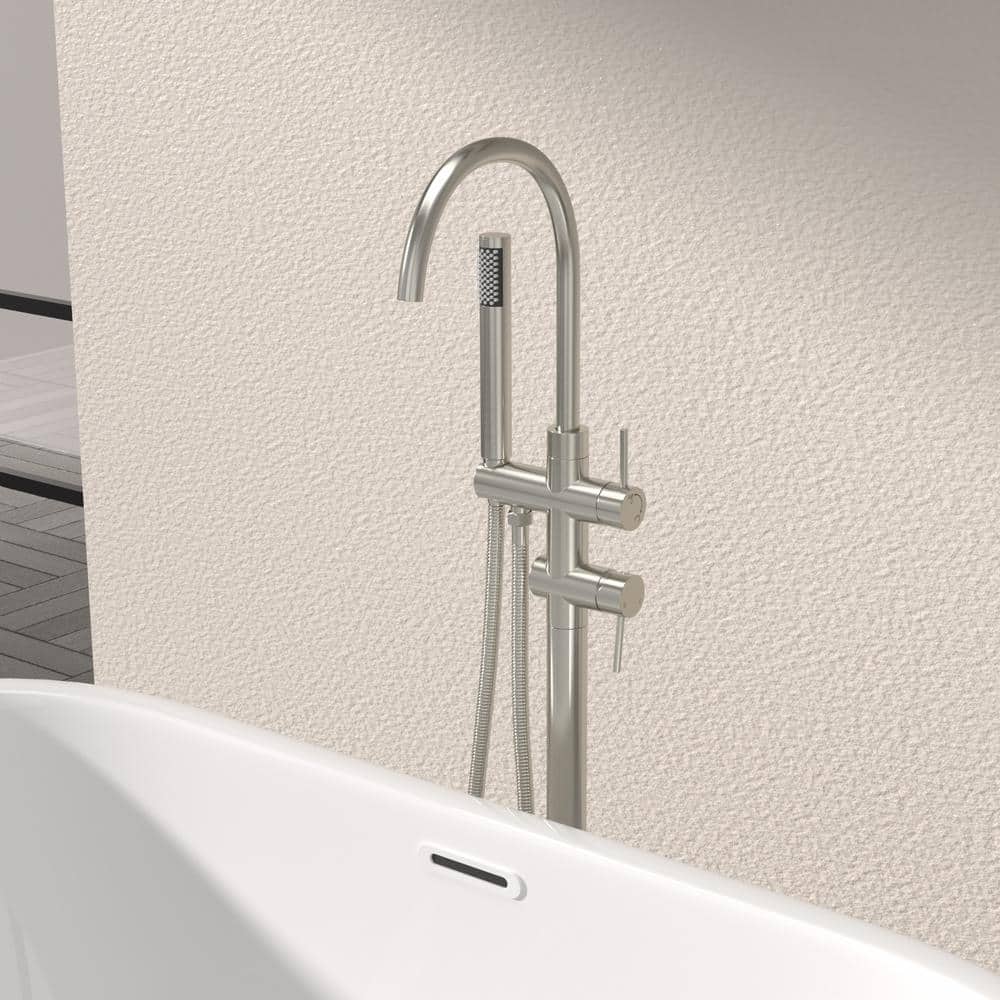 Brushed Nickel Freestanding Tub Filler with Hand Shower