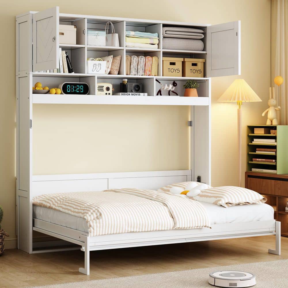 Inari White Wood Frame Queen Size Murphy Bed with Ample Storage Space and Chevron Stripes price history on PriceWatchPro