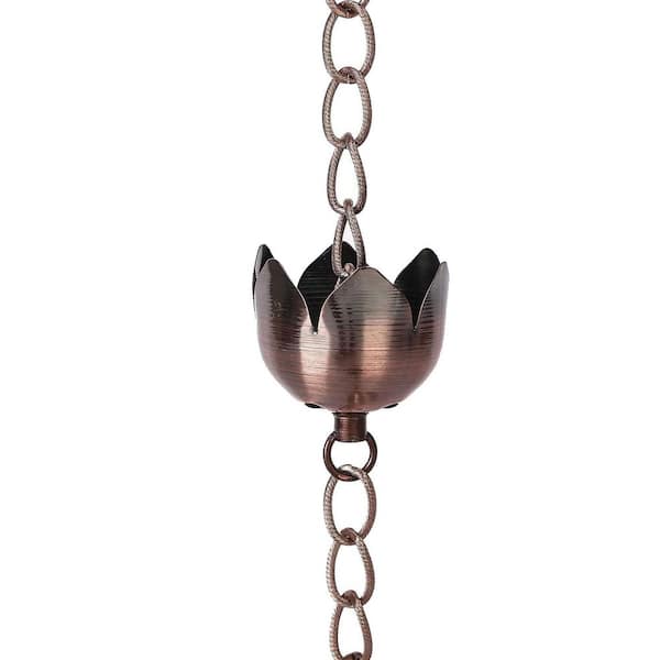 Lotus Metal Rain Chain 5.85 ft. Functional Decorative Gutter Downspout Replacement Adjustable Antique Brown