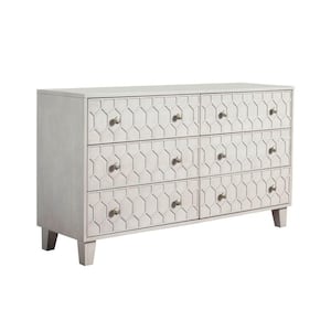 Light Gray 6-Drawer Mahogany Wood Dresser with Honeycomb Texture