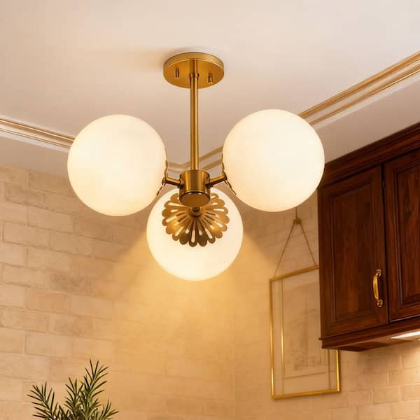 HUOKU Ceder 19.7 in. W 3-Light Aged Brass Modern Sputnik Globe