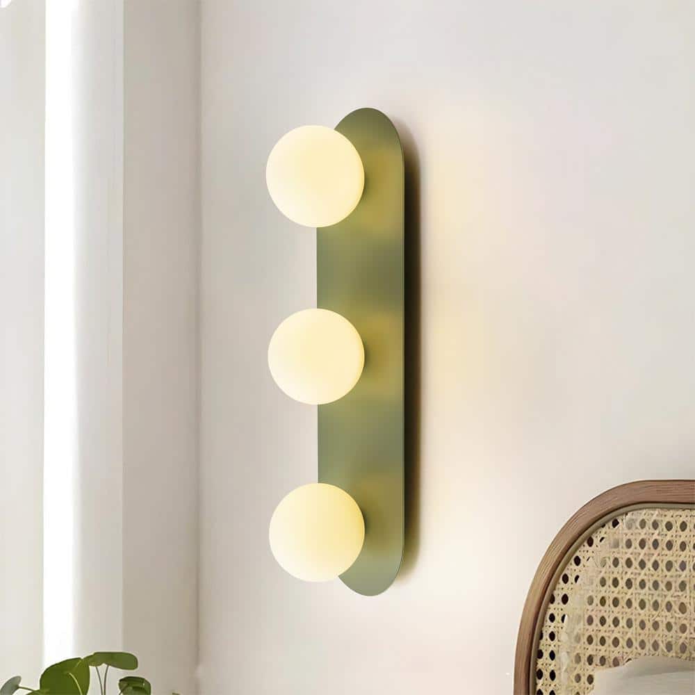 Aria 24.8 in. W 3-Light Modern Art Deco Grey Green Vanity Light with Opal Glass Shades price history on PriceWatchPro