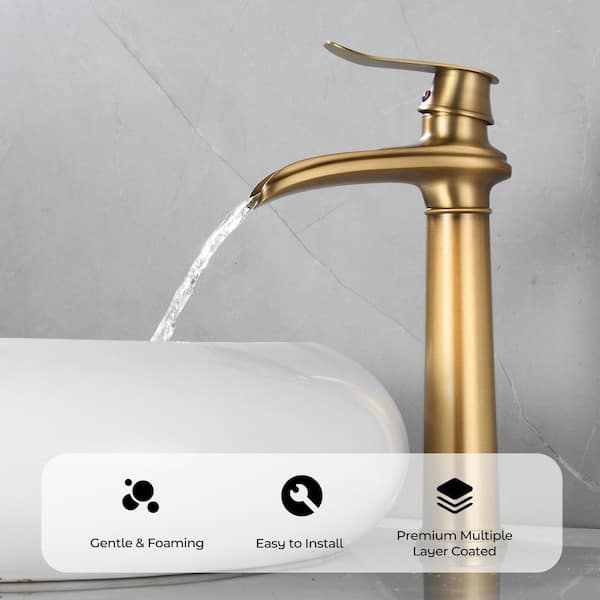Waterfall Single Handle Single Hole Bathroom Vessel Sink Faucet Bathroom Sink Faucet in Antique Brass