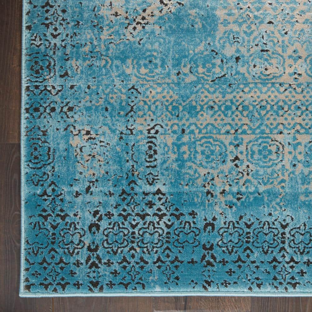 Blue 5' x 7' Stain-Resistant Synthetic Rectangular Area Rug