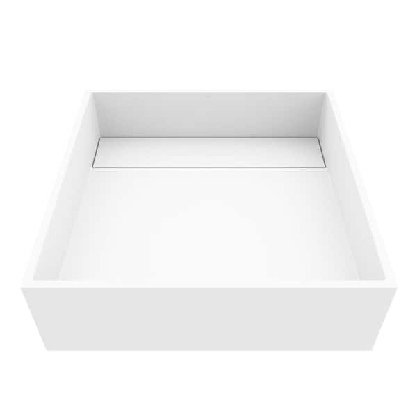 Montauk Modern White Matte Stone 15 in. L x 15 in. W x 5 in. H Square Vessel Bathroom Sink