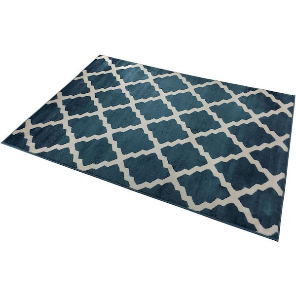 Comfy Trellis Lattice Blue 5 ft. x 7 ft. Classic Braided Vintage Contemporary Polypropylene Rectangular Area Rug