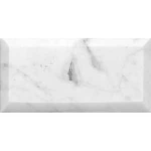 White and Gray 3 in. x 6 in. Beveled Polished Marble Subway Wall and Floor Tile (5 sq. ft./Case)
