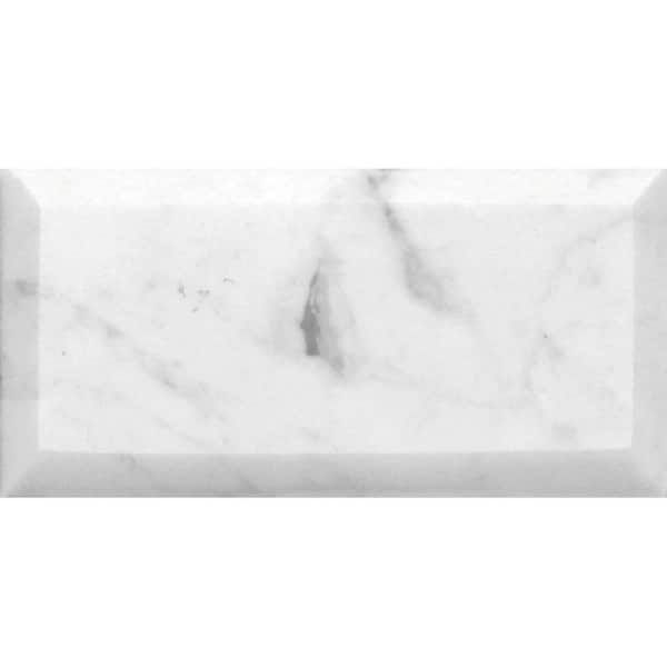 Apollo Tile White and Gray 3 in. x 6 in. Beveled Polished Marble Subway ...