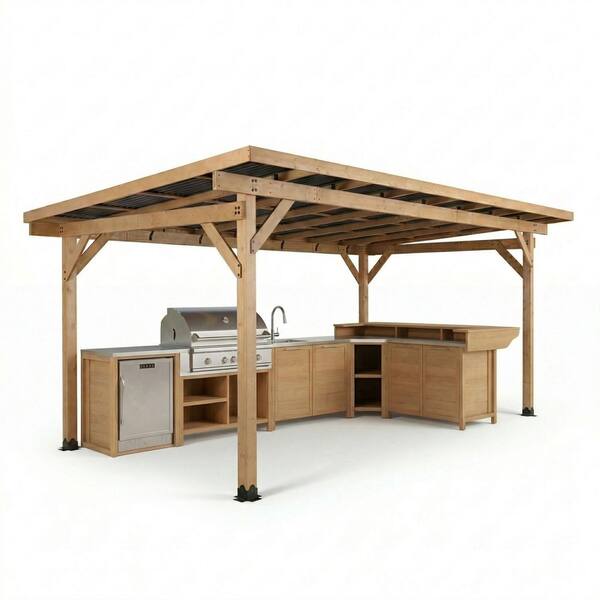 FUFU&GAGA 10 ft. x 17 ft. Natural Cedar Wood Gazebo with PVC Roof