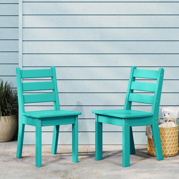 Garden Party Children's Outdoor Patio All Weather HDPE Plastic Dining Chair for Kids (Set of 2), Turquoise