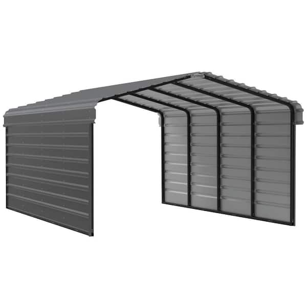 12 ft. W x 20 ft. D x 7 ft. H Charcoal Galvanized Steel Carport with 2-Side Wall Kits