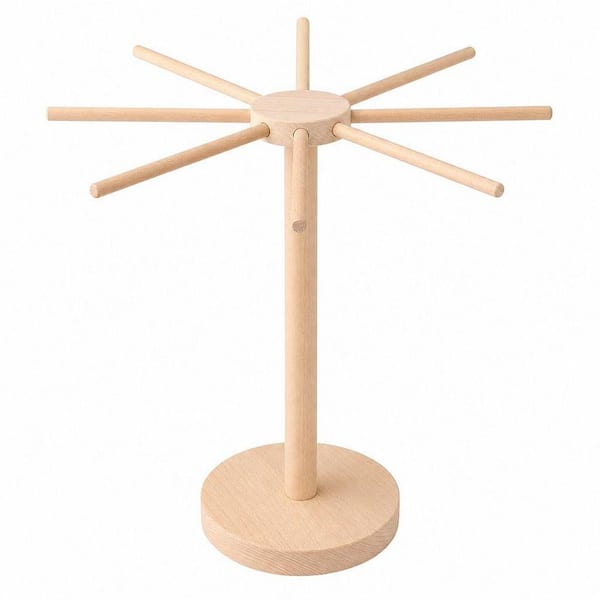 Collapsible 9-Tier Natural Wood Kitchen Pasta Drying Rack and Multi-Purpose Holder
