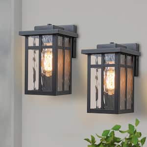 Matte Black Outdoor Hardwired Wall Lantern Sconces with Water Glass, No Bulbs Included (2-Pack)