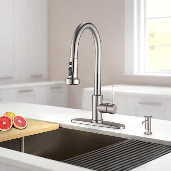 Single Handle Pull Down Sprayer Kitchen Faucet with Soap Dispenser