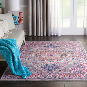 Passion Light Grey/Pink 4 ft. x 6 ft. Persian Medallion Transitional Area Rug