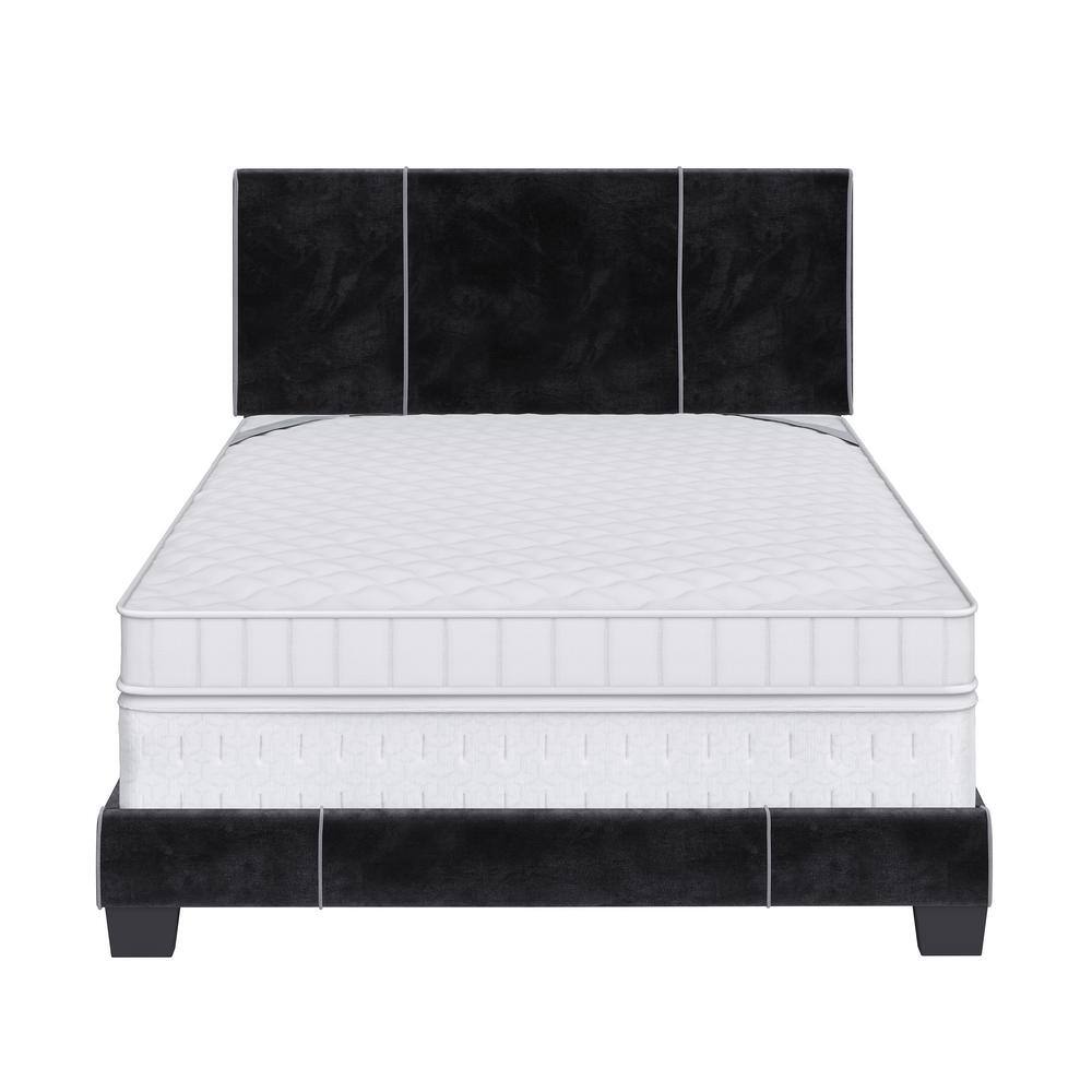 Lucena Black Velvet Upholstered Queen Platform Bed with Headboard