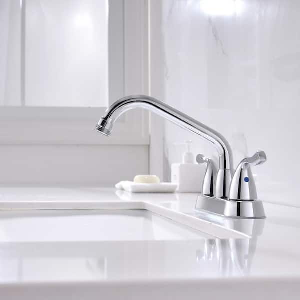 Single-Handle Chrome Centerset 4 n. Utility Sink Laundry Faucet, with Rotatable Swivel Spout and Threaded End