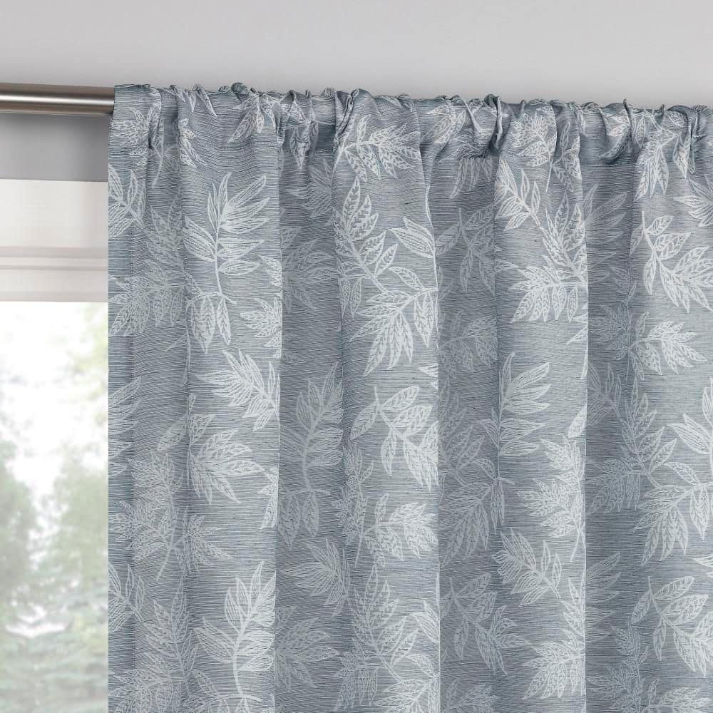 Koda Woven Jacquard Leaf Denim Blue Polyester 50 in. W x 84 in. L Rod Pocket Light Filtering Curtain (Single Panel) price history on PriceWatchPro