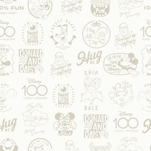 Disney 100th Anniversary Icons Beige Matte Vinyl Peel and Stick Wallpaper