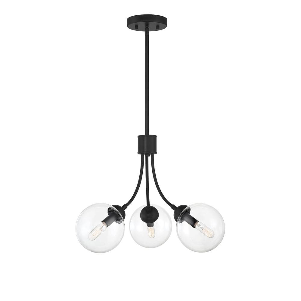 Eclipse Matte Black 3-Light Orb Chandelier with Adjustable Height