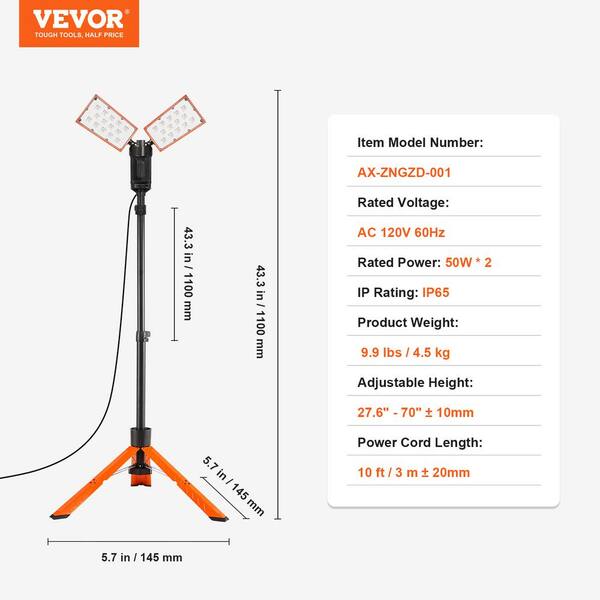 VEVOR LED Work Light with Stand, 2PCS 10000 Lumen Dual-head LED