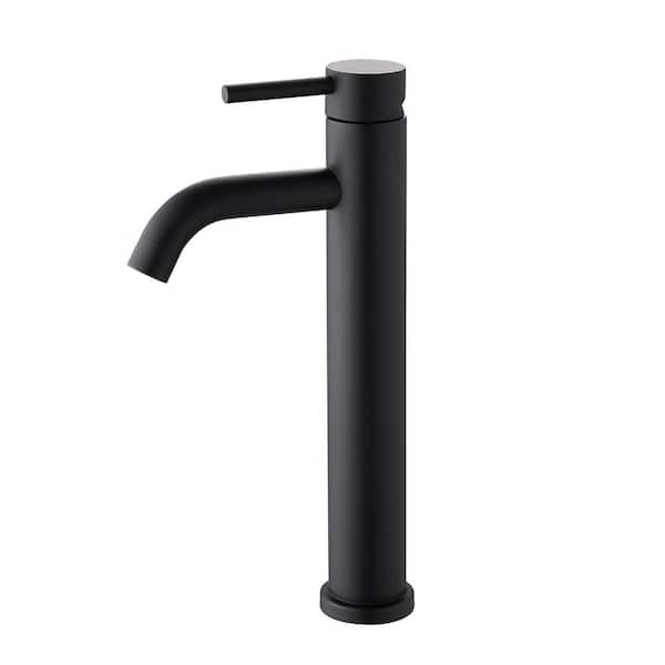 ABA Single Hole Single Handle High Spout Bathroom Faucet in Matte black with Ceramic Valve