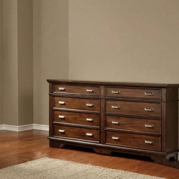 Faye Transitional Design 8-Drawer 65 in. Brown Cherry Dresser