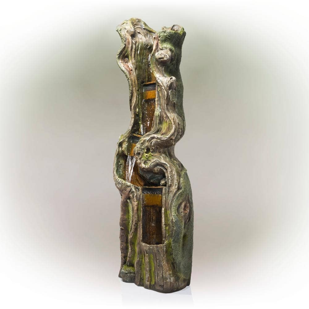 79" Natural Wood Look Resin Tiered Fountain with LED Lights