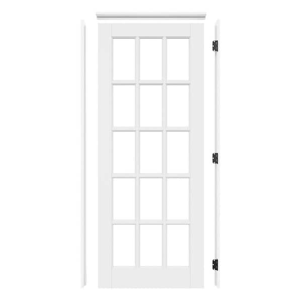 32 in. x 80 in. 15-Lite Clear Glass Left White Solid Core Wood Single Interior Door Kit with Quick Assemble Jamb