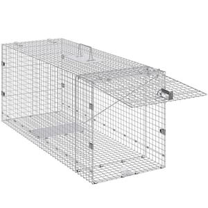 Live Animal Cage Trap, 42 in. x 16 in. x 18 in. Galvanized Iron, Humane Trap for Stray Dogs, Raccoons, and More