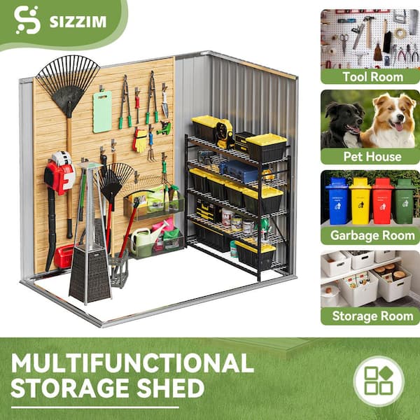 Sizzim 6 ft. W x 4 ft. D Black Metal Shed with Lockable Door and