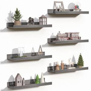 15.7 in. W x 5.1 in. D Grey Floating Shelves Wall Shelves Storage Set of 6 Wall Mounted Wood Shelf Decorative Wall Shelf